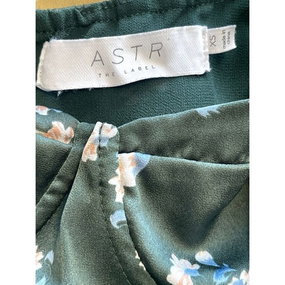 Astr The Label Green Floral Ruched Long Sleeve Midi Dress XS Slit lined Bra NWOT - Picture 3 of 8